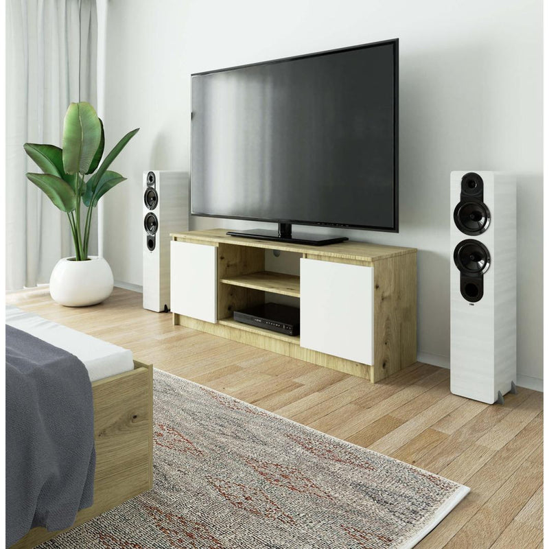 TV скрин с 2 врати и 6 рафта 140 x 55 x 40 см сонома, бял