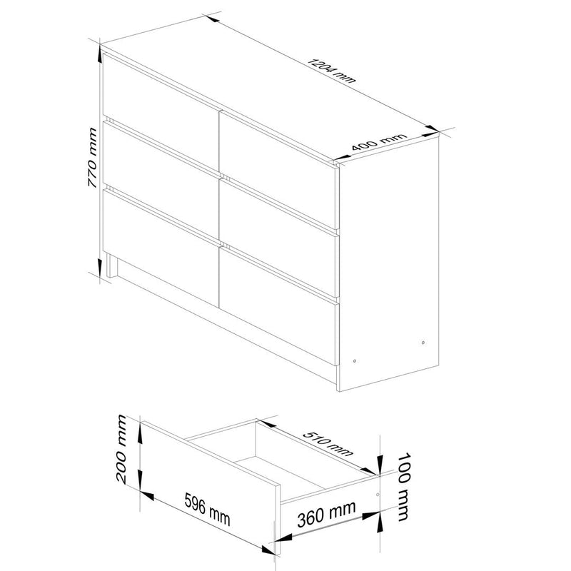 Скрин с 6 чекмеджета 120 x 77 x 40 см бял, сив