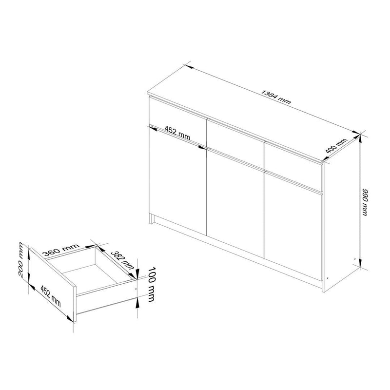 Скрин с 3 врати 3 чекмеджета 138 x 99 x 40 см елша