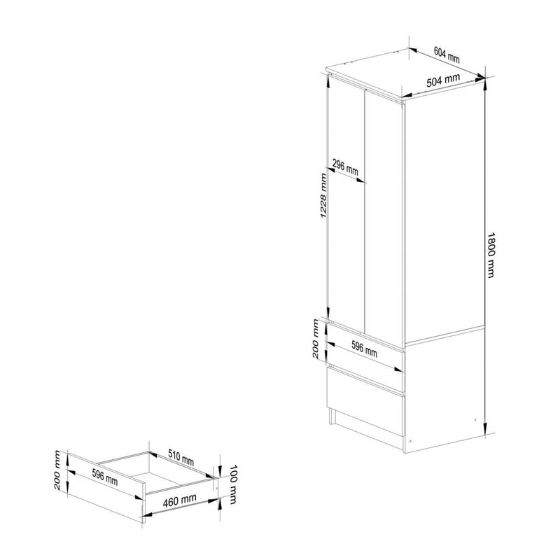 Гардероб Star с 2 врати и 2 чекмеджета 60 x 180 x 51 см сонома