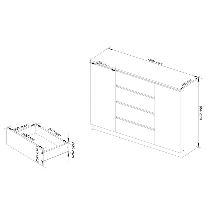 Скрин с 2 врати и 4 чекмеджета 138 x 99 x 40 см елша