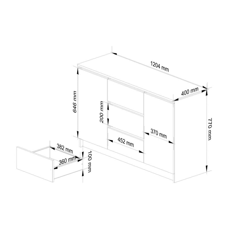 Скирн с 2 врати и 3 чекмеджета 120 x 77 x 40 см бял