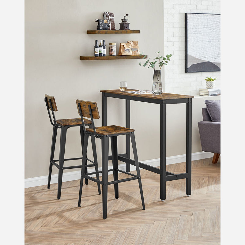 Комплект от 2 бар стола, кухненски столове с облегалка, стоманена конструкция, лесно сглобяване, индустриален дизайн, цвят Vintage кафяв/черен, VASAGLE