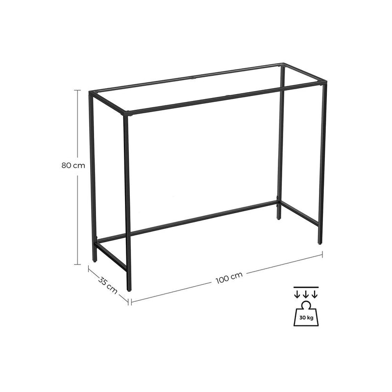 Конзолна маса с метална конструкция и безопасно стъкло 35 х 100 х 80 см черна