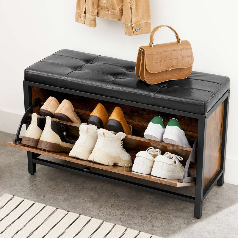 Пейка за обувки, органайзер за обувки с врата на панти, за 6 чифта обувки, стоманена конструкция, винтидж индустриален дизайн, кафяво-черно, VASAGLE