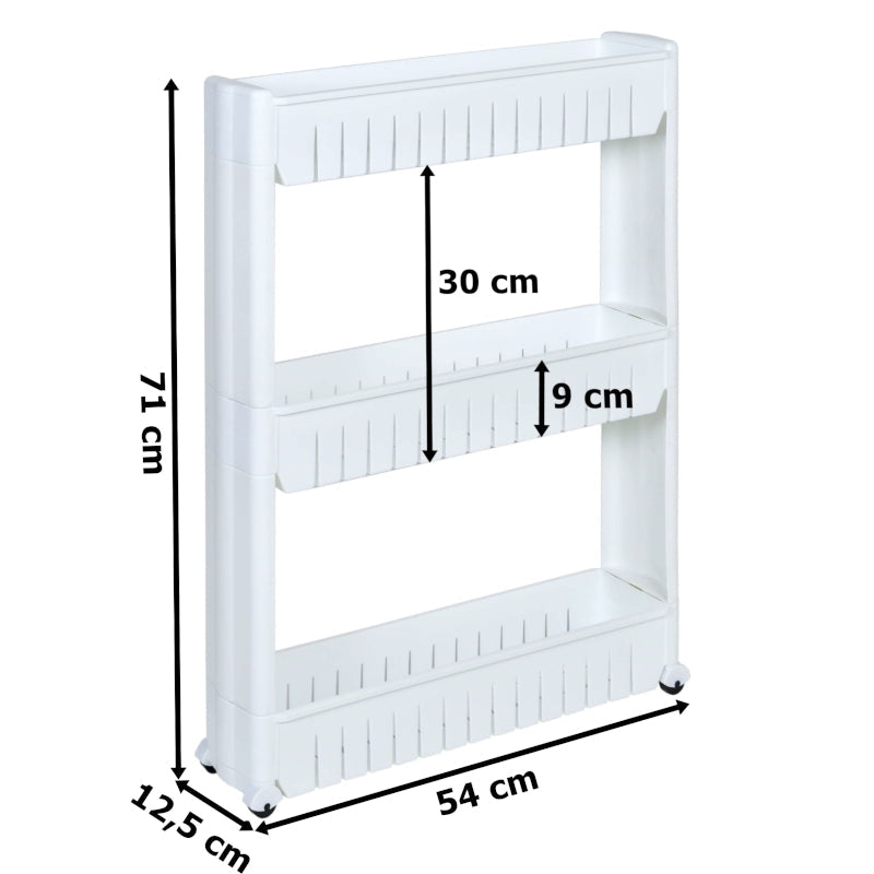 Подвижен стелаж за баня, тоалетна, пералня с 3 рафта - бял
