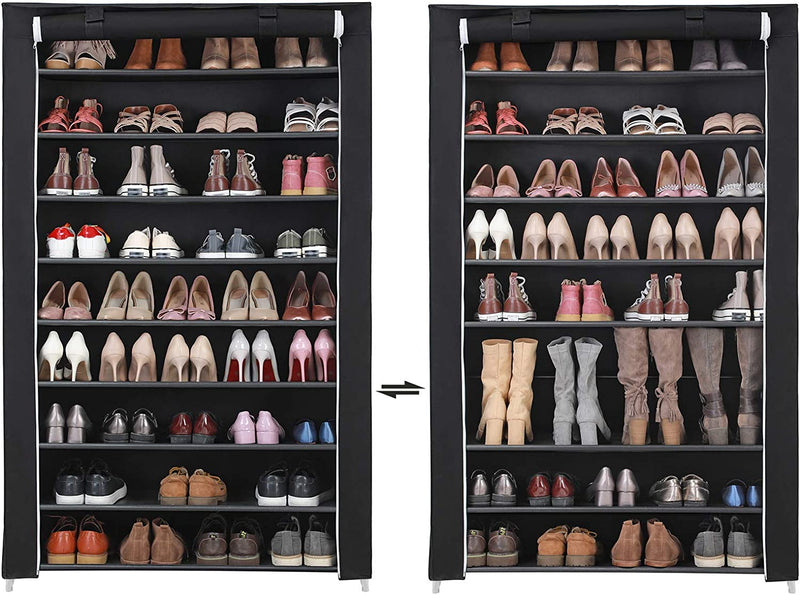 Стелаж за обувки с 10 рафта, рафт за до 54 чифта обувки, вертикален организатор за съхранение, шкаф, 100 x 28 x 162 см, черен SONGMICS