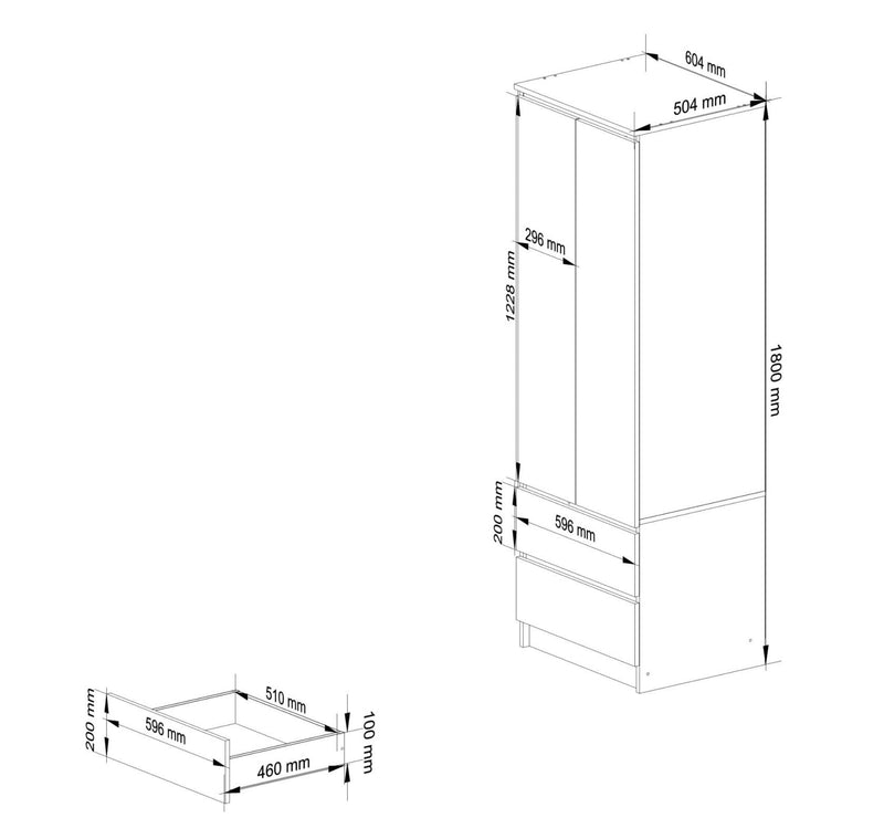 Гардероб STAR с 2 врати и 2 чекмеджета 180 x 60 x 51 см антрацит