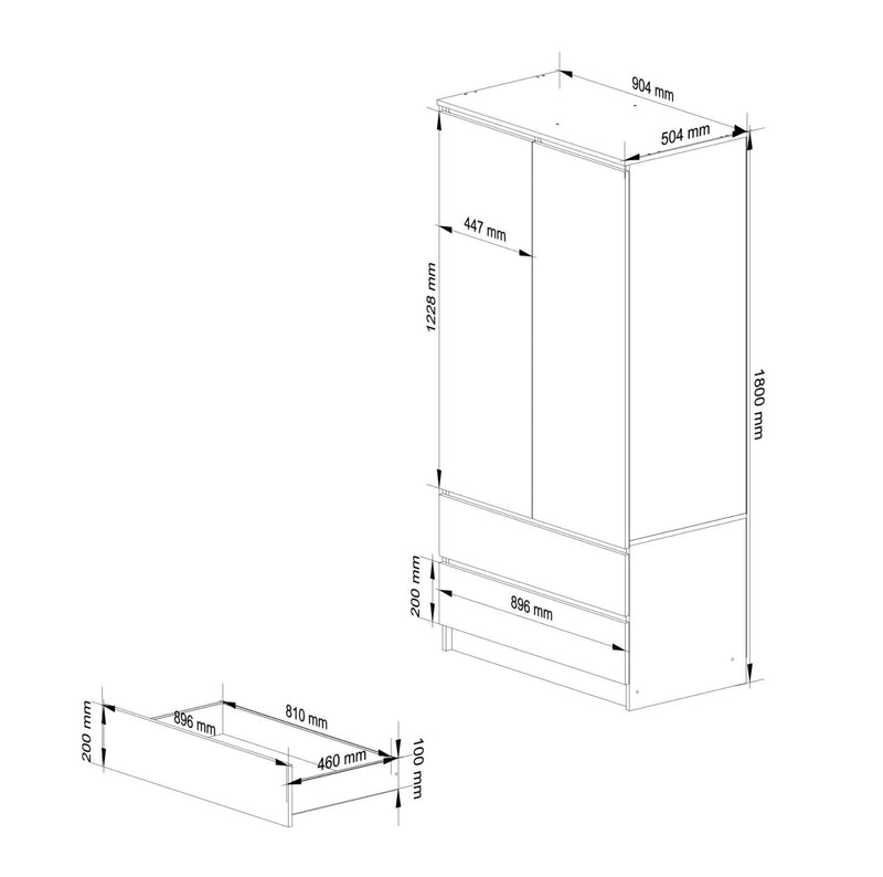 Гардероб с 2 врати и 4 рафта 180 x 90 x 51 см, антрацит