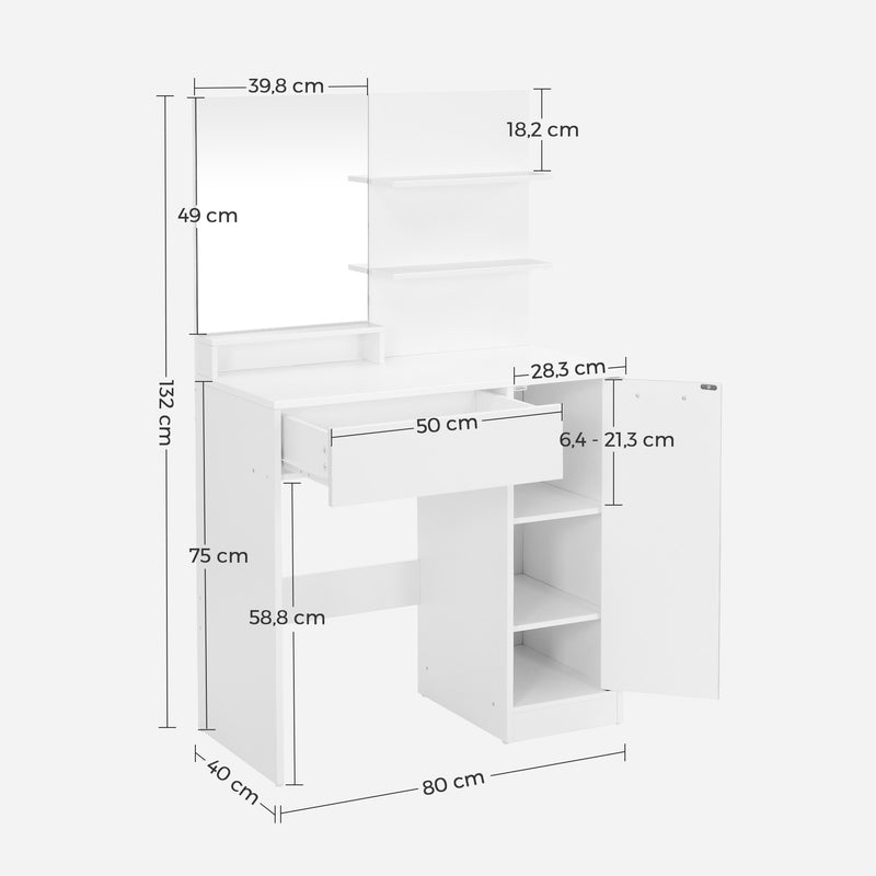 Бяла тоалетка за грим Vasagle 80 x 40 x 132 см