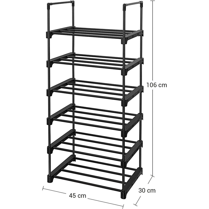 Мултифункционална стойка за обувки с 6 рафта, 45 x 30 х 106 см черна