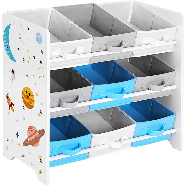 Рафт-органайзер за играчки, многоцветен с 9 текстилни кутии 62,5 x 29,5 х 60 см
