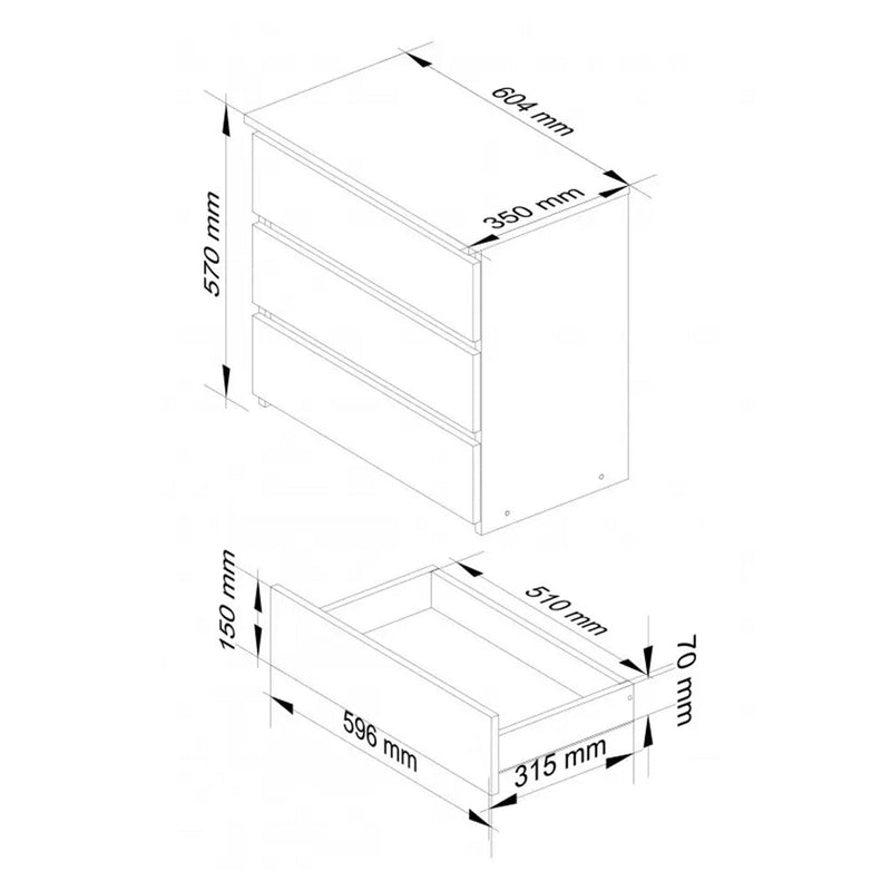 Нощно шкафче с 3 чекмеджета 60 x 35 x 57 см бяло, антрацит