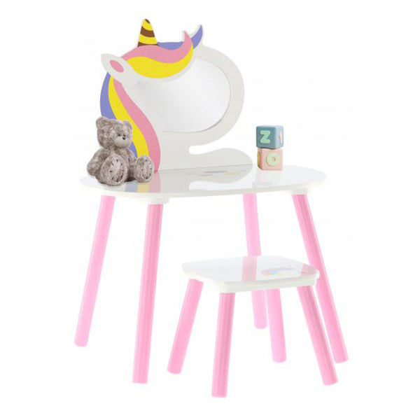 Детска тоалетка за грим с табуретка и огледало - модел еднорог