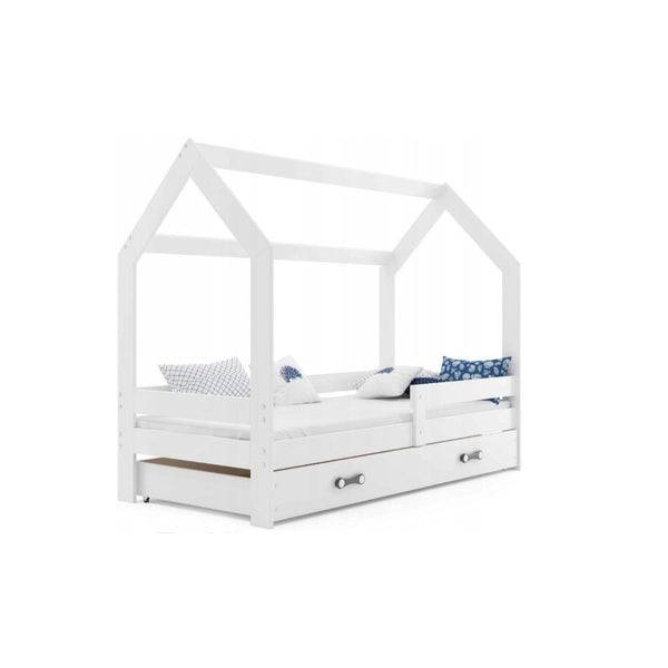Бяло детско легло тип "къщичка" със защитна преграда и чекмедже за съхранение Interbeds 160 х 80 см