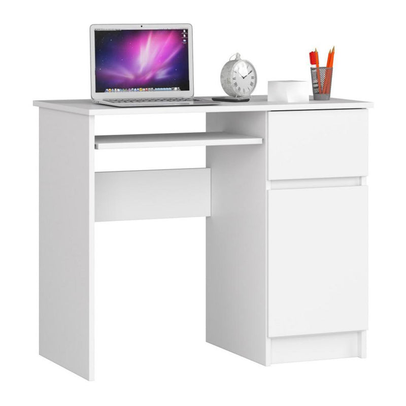 Бюро за компютър с чекмедже и врата 90 см, бяло