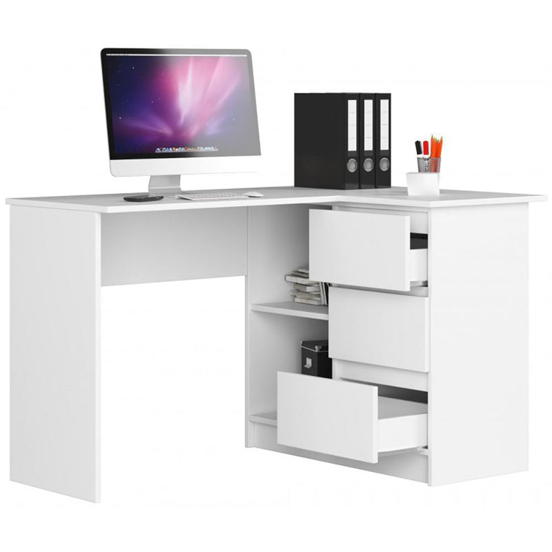 Ъглово бюро за компютър с 3 чекмеджета В16, бяло