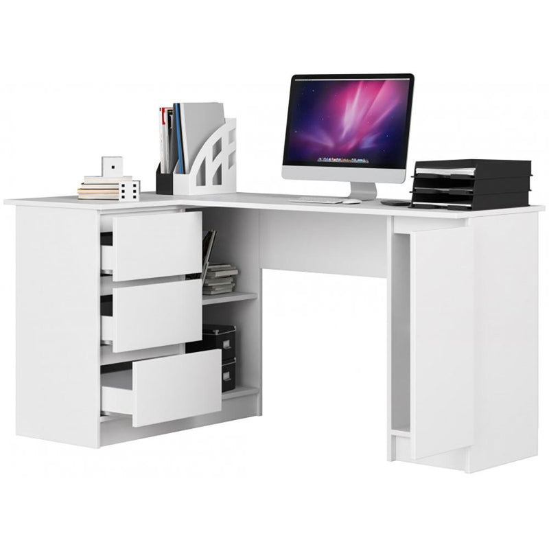 Ъглово бюро за компютър с 4 чекмеджета В20 бяло 155см, модел 1