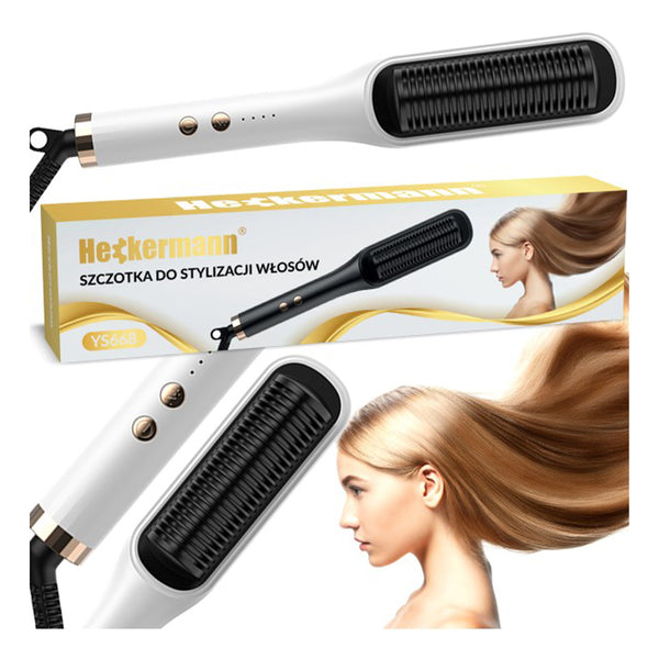 Електрическа керамична четка за изправяне на коса 45W Heckermann, бяла