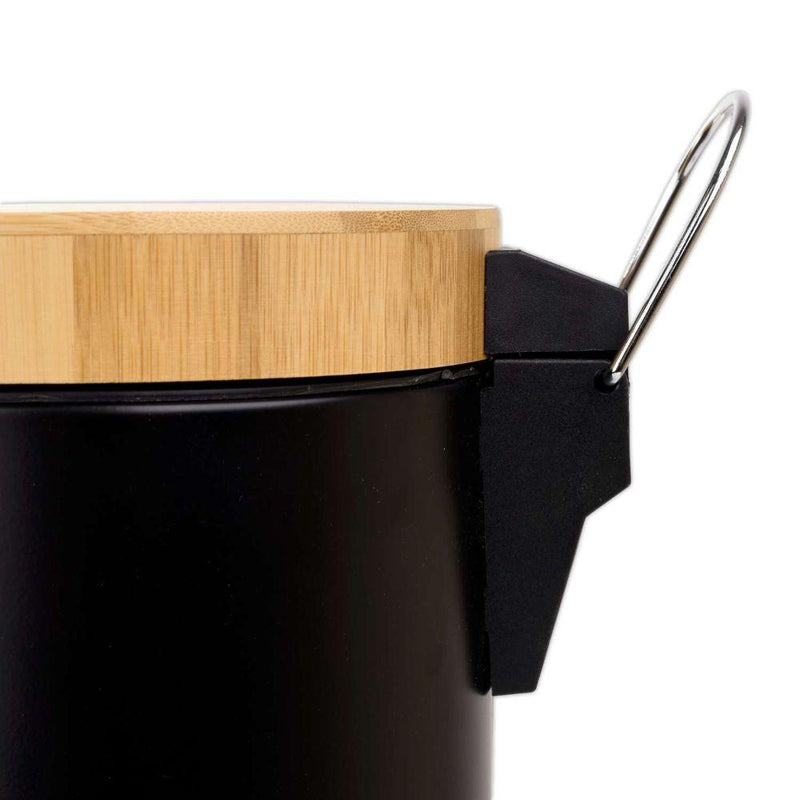 Черен кош за боклук с метален педал и бамбуков капак 3 л