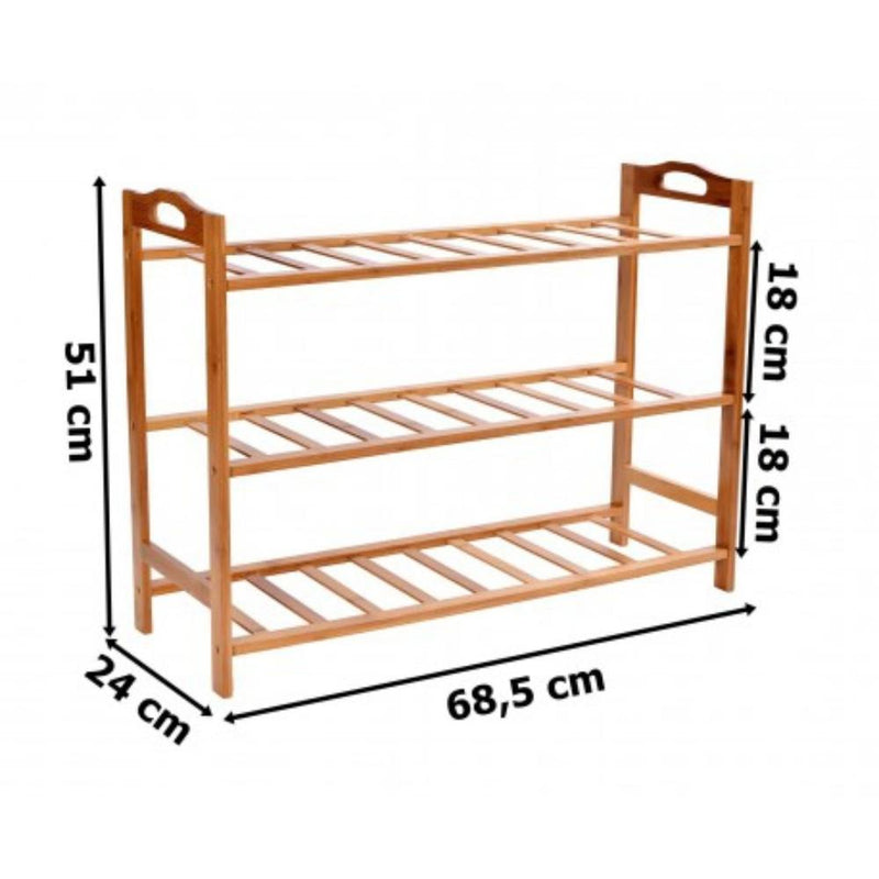 Етажерка за обувки с 3 рафта, от бамбук