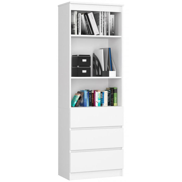 Шкаф библиотека с 3 чекмеджета, бял 180 х 60 х 35 см
