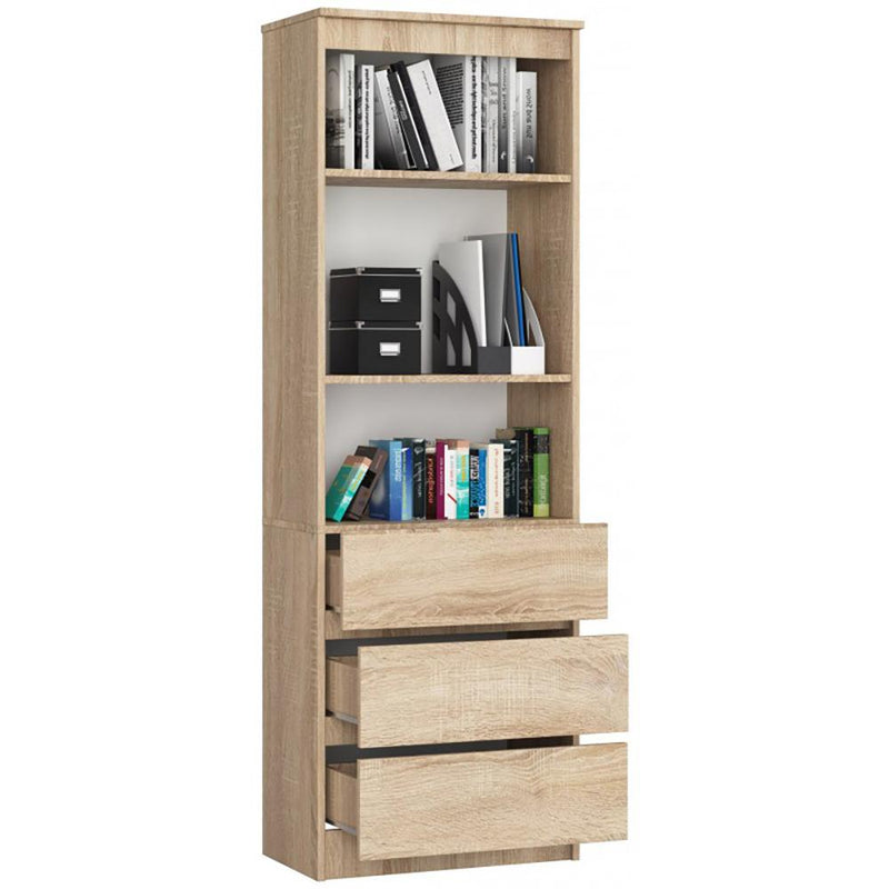 Шкаф библиотека с 3 чекмеджета, дъб сонома 180 х 60 х 35 см