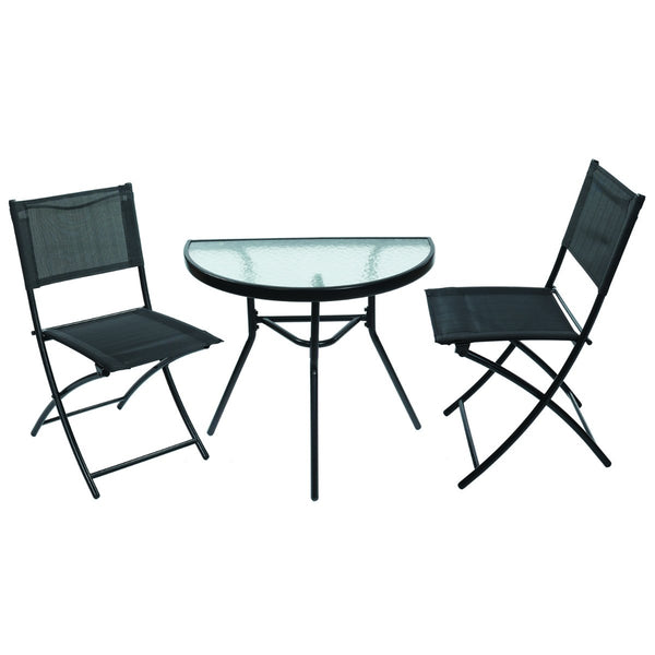 Комплект маса с 2 стола за тераса, двор, черен