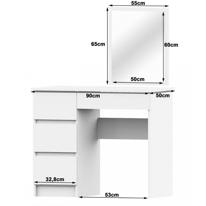 Тоалетка с огледало и чекмеджета вляво, бяла 90 х 50 см